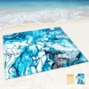 Beach Blanket Waterproof Sandproof,Blue Marble Black Picnic Rugs with Sand Pockets and Stakes,Marbling Outdoor Pad for Seaside 1