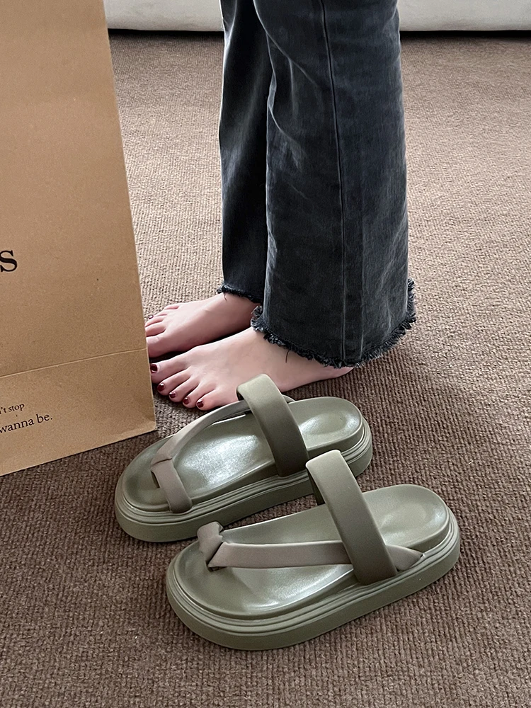 

Шлепанцы женские резиновые, мягкие тапочки на платформе, сланцы средней высоты, пляжная обувь в гавайском стиле, лето 2024 F