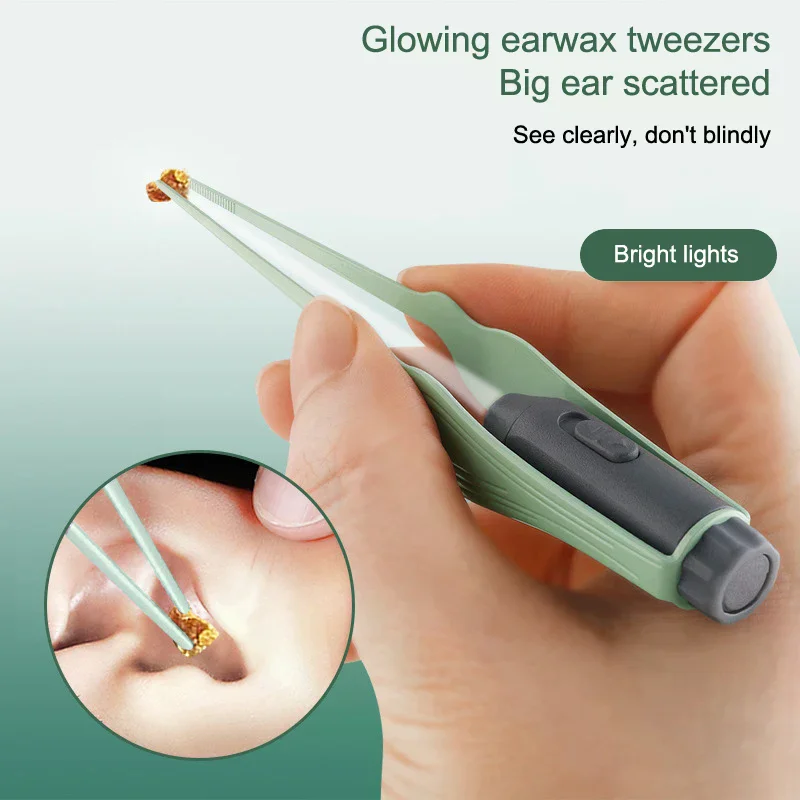 Baby Ear Cleaner Tweezer Soft Ear Picks LED Flash Light Ear Wax Curette Picker Ear Cleaning Tools Ear Wax Dig Removal Earpick