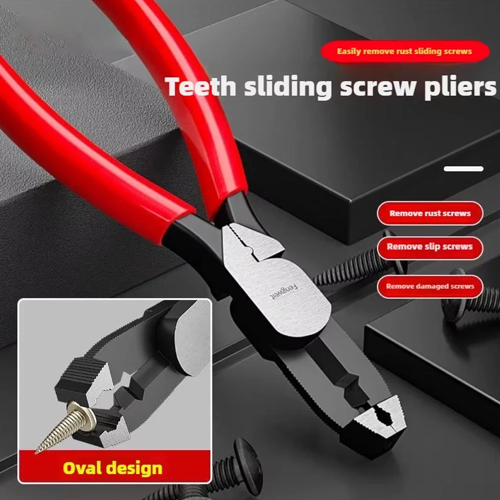 Red Non Slip Jaw Sliding Tooth Screw Pliers for Rusty Wire Removal