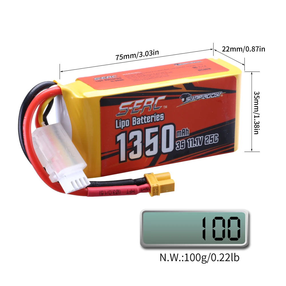 Sunpadow 3S RC Lipo Battery for 11.V 1100mAh 35C JST 1350mAh 25C XT30 Plug Rcing Airplane Quadcopter Helicopter Drone Boat FPV