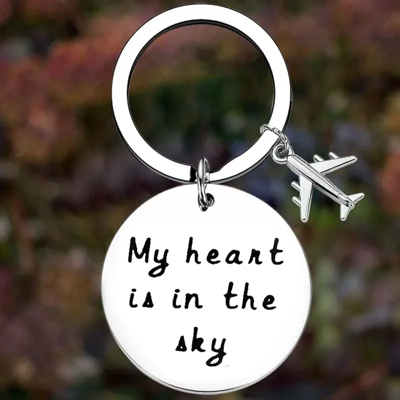 

Metal My Heart is in The Sky Airplane Keychain Pilot Wife Mom Key Chain Pendant Jewelry Aviation Gifts