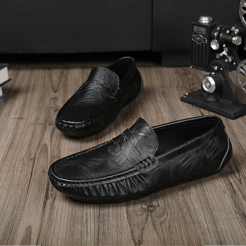 

Genuine Leather Men Casual Shoes Italian Men Loafers Moccasins Slip On Men's Flats Breathable Footwear Male Driving Soft Shoes
