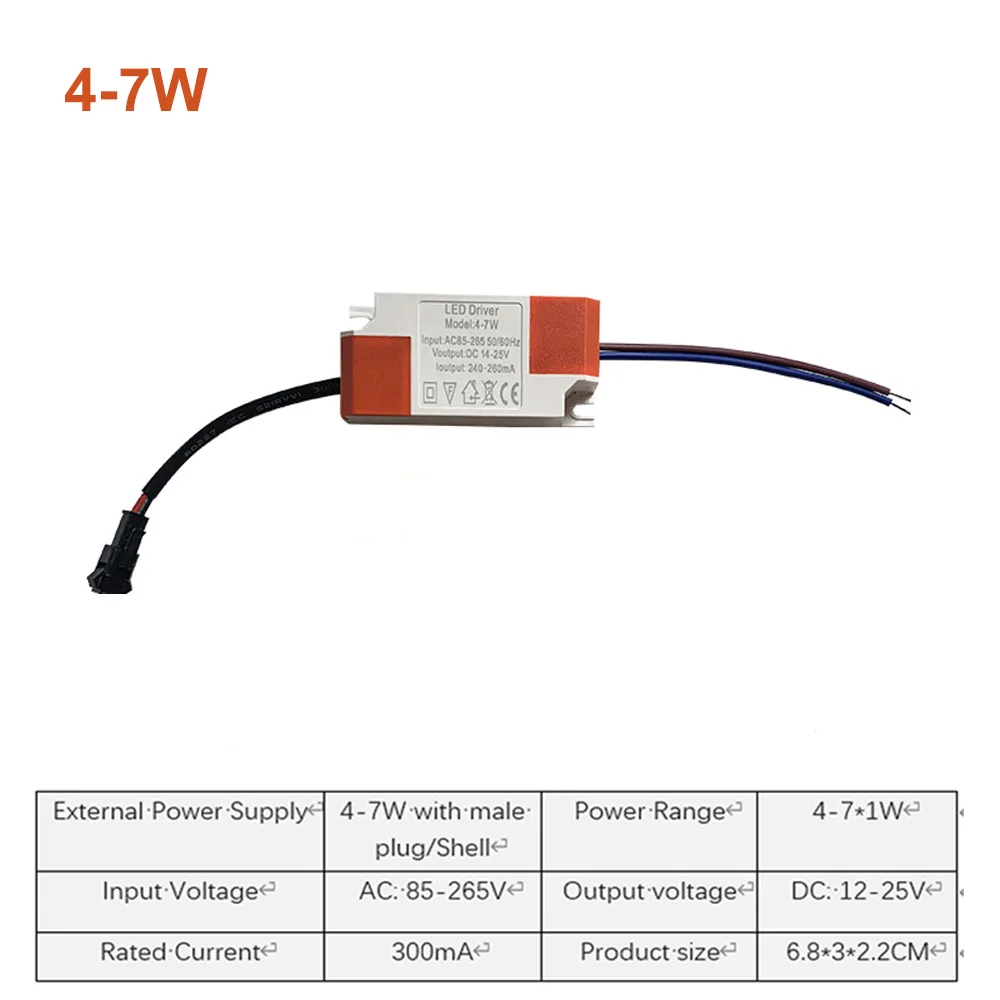 Description Picture 5 of itemLED Constant Current Driver 85-265V 1-3W  4-7W 8-24W 24-36W Power Supply  Output 300mA External Drive For LED Downlight
