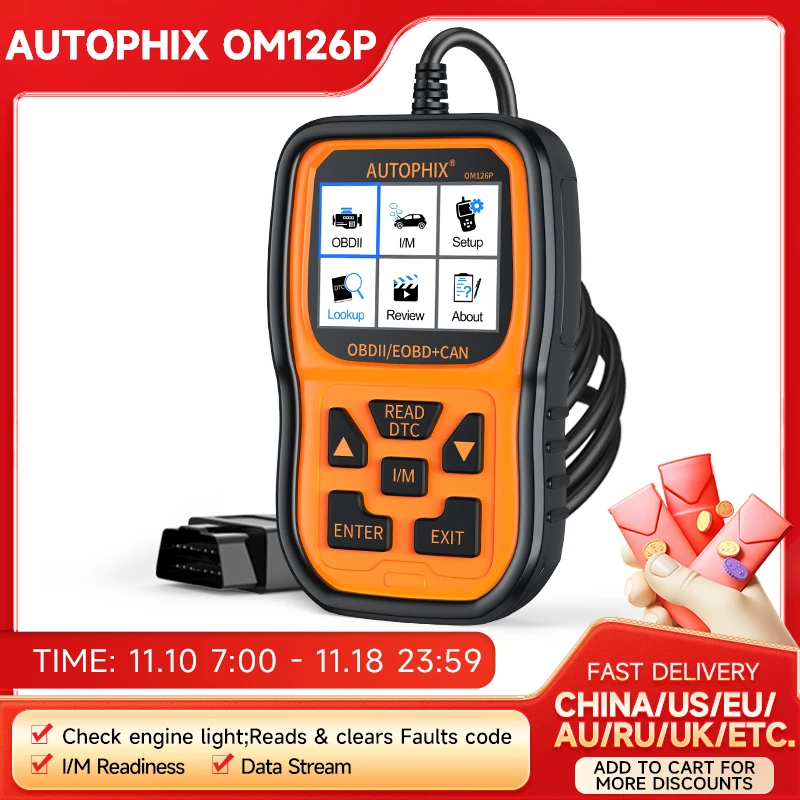 Car OBD2 Scanner OBD Code Reader System Diagnostic Tool Autophix OM126P For All OBDII After
