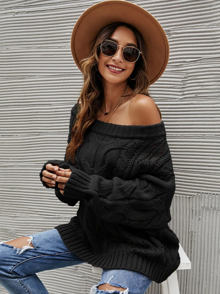 

Women Autumn Winter Sweater Pullovers Elegant Casual Fashion Office Lady Long Sleeve Boat Neck Loose Pullovers New 2023