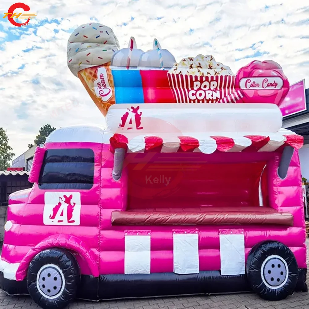Quick Door Shipping 13*9*10ft Commercial Inflatable Ice Cream Truck Snack Booth Stand for Food Treat 5