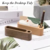 Wood Business Card Holder With Pen Slot Desktop Business Card Display Stand Memo Holder Storage Box Card Organizer For Office 2