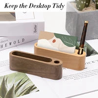 Wood Business Card Holder With Pen Slot Desktop Business Card Display Stand Memo Holder Storage Box Card Organizer For Office 2