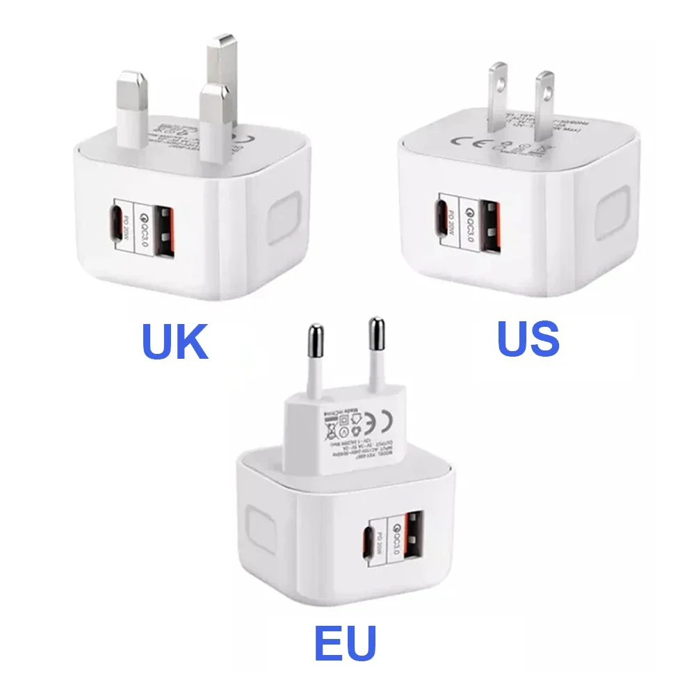 Dual-Port 20W Quick Charger with QC3.0 and USB-C Fast Charging