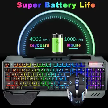 K680 Wireless Gaming Keyboard and Mouse Combo,Rainbow LED Backlit Keyboard with Rechargeable 3800mAh Battery Metal Panel 2