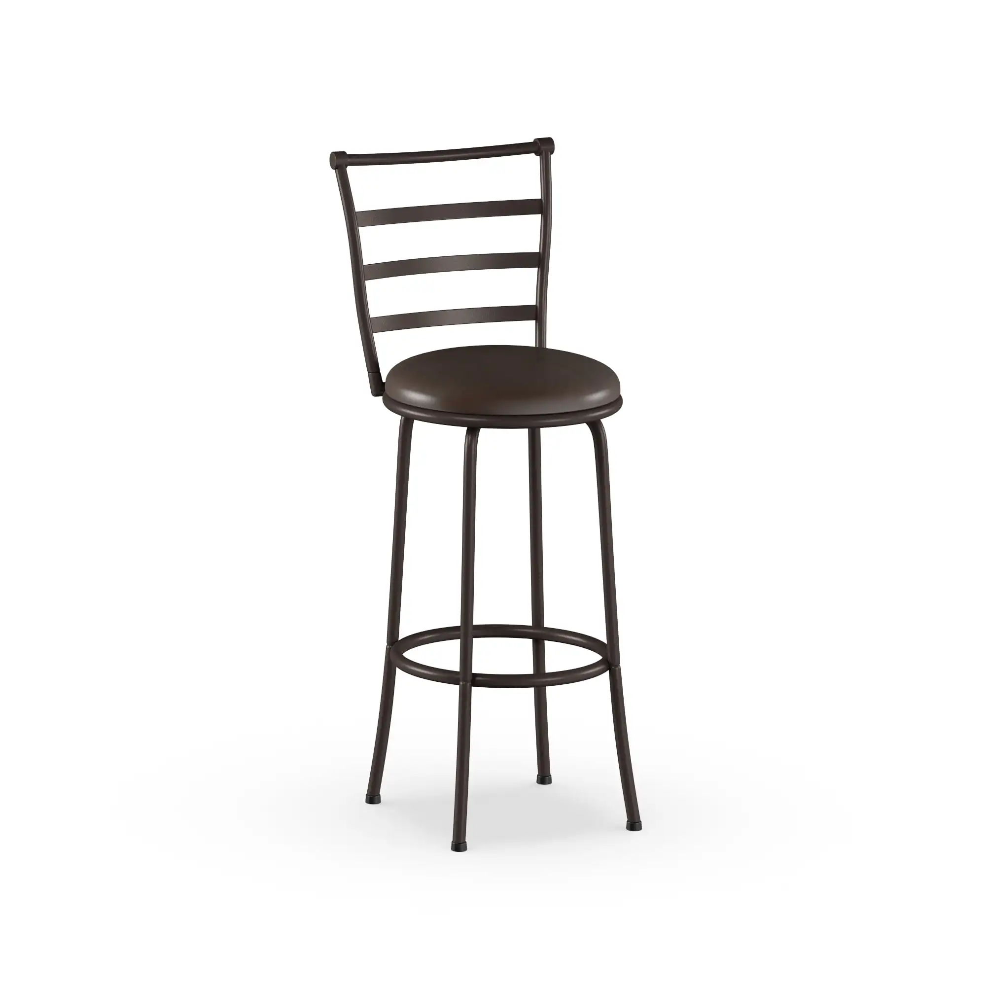3-Pack Indoor Adjustable 24" or 29" Bronze Ladder Back Swivel Barstool, Espresso Vegan Leather Seat 4