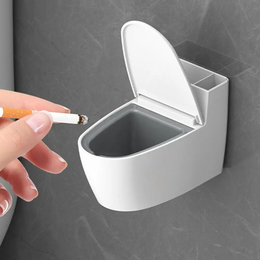1Pc Wall-mounted Ashtray with Lid Storage Design Long-lasting Ashtray Wall-mounted ABS Toilet Shape for Home Bathroom