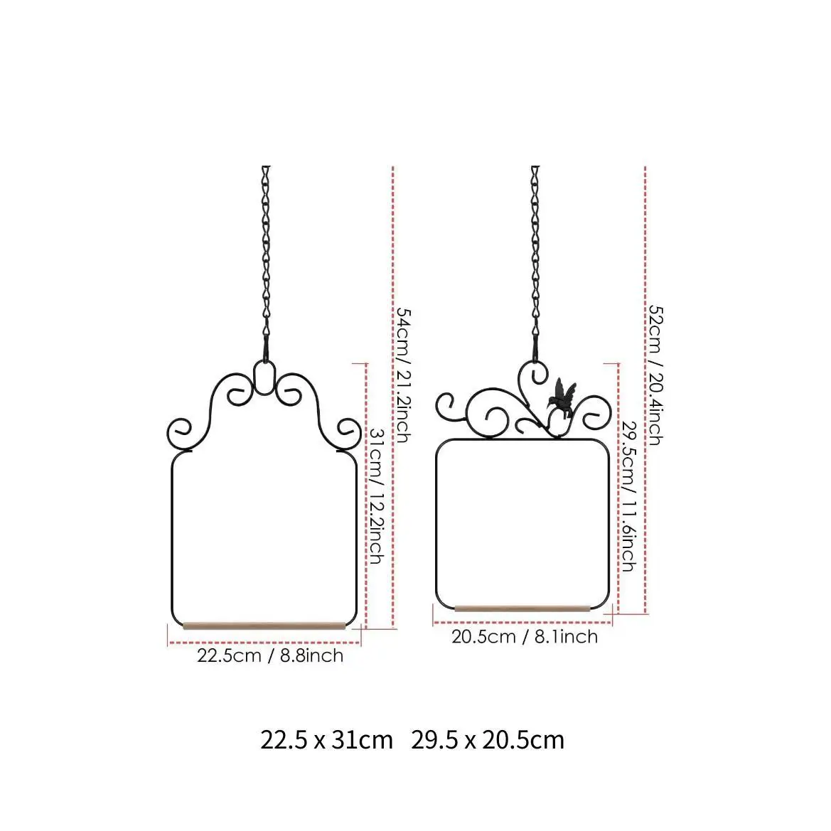 2x Hummingbird Swings Hanging Outdoor Metal Frame Wooden Perch Bird Swings for Small Birds Cockatiels Farmhouse Office Patio