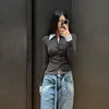 Openyy striped splicing fake two-piece slim fit knitted cardigan sweater wool base sweater 5