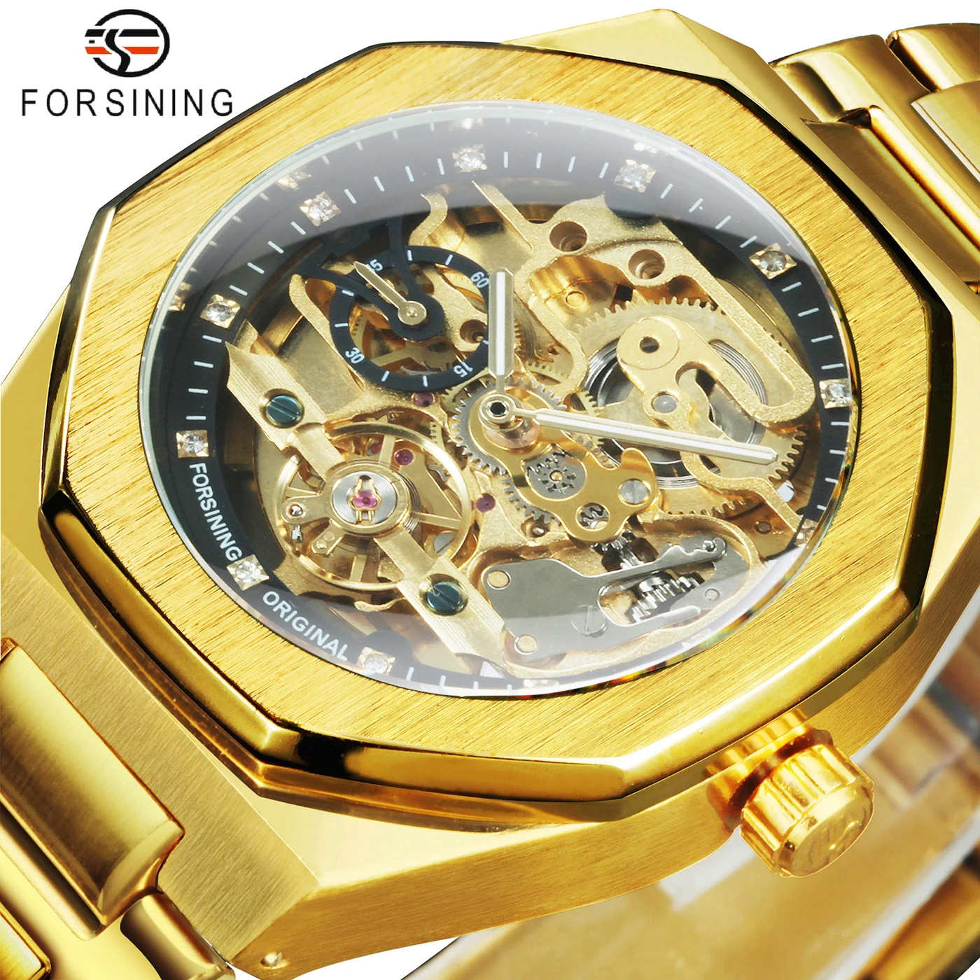 Forsining Tourbillon Skeleton Mechanical Watch for Men Luminous Hands Stainless Steel Strap Fashion Business Automatic Watches