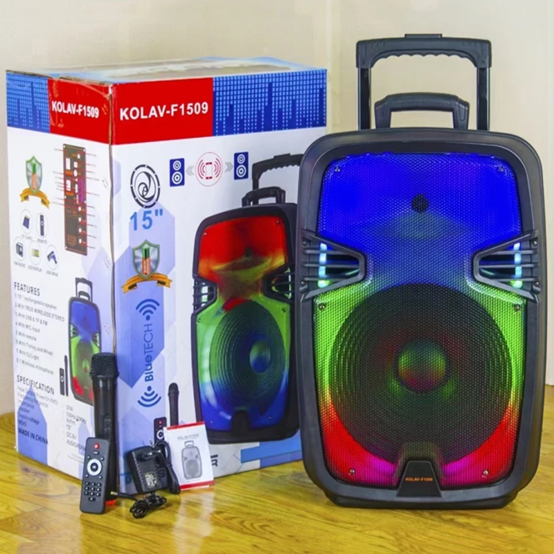 

F1509 New 15 Inch Loud Horn Speaker Outdoor High-power Trolley Party Box Speakers Wireless Blue Tooth Karaoke System With Mic
