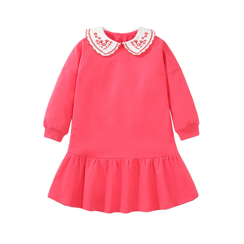 

Embroidery for New 2023 Autumn and winter Vestidos for Girls Children’s Clothes Cotton Solid Color Pretty and Elegant Dress