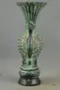 Collectible Handwork Old Bronze Carving Peacock Auspicious Vase 4