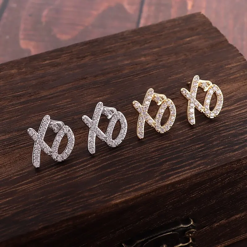 New Hip Hop Ice Out Xo Square Huggie Earrings Cubic Zirconia