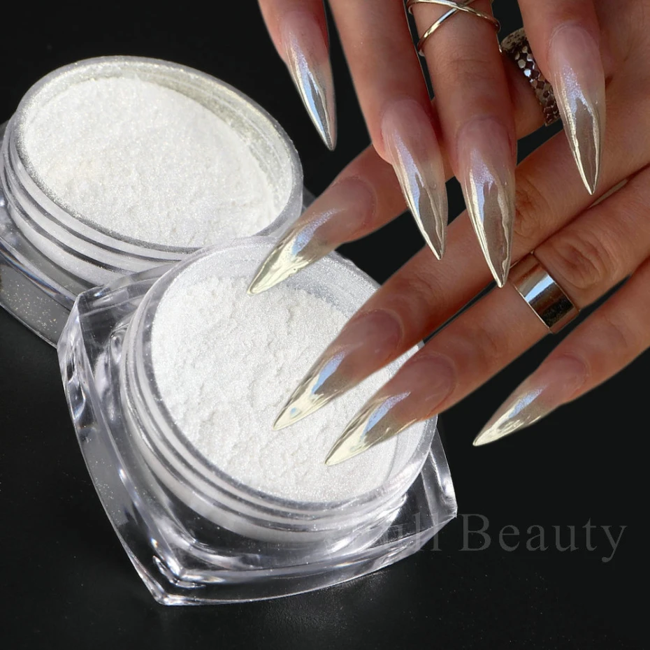 1box Chrome White Pigment Moonlight Glitter Nail Gloss Powder Pearl
