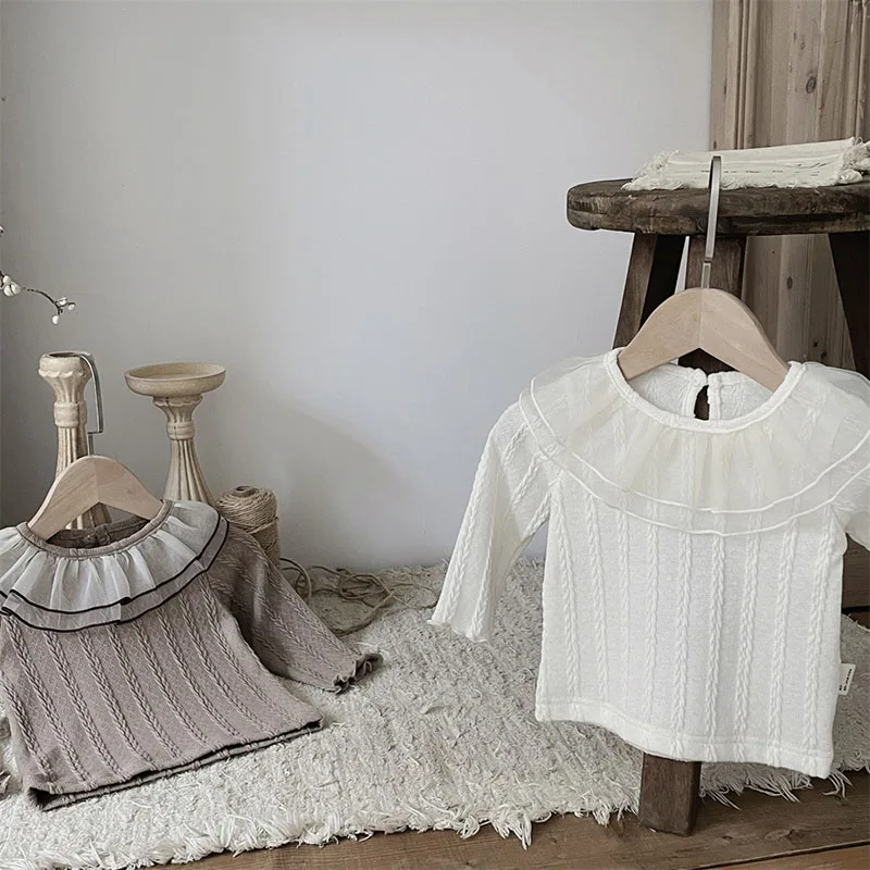 Baby Bottoming Shirt 0-2T Toddler Girls Double Layered Mesh Lapel Undershirts Infant Blouse kids bottoming shirt