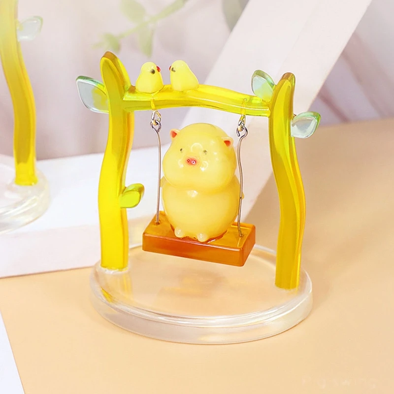 

N58F Piggy Silicone Resin Molds Set Swing Pig Silicone Mould for Car Table Decor