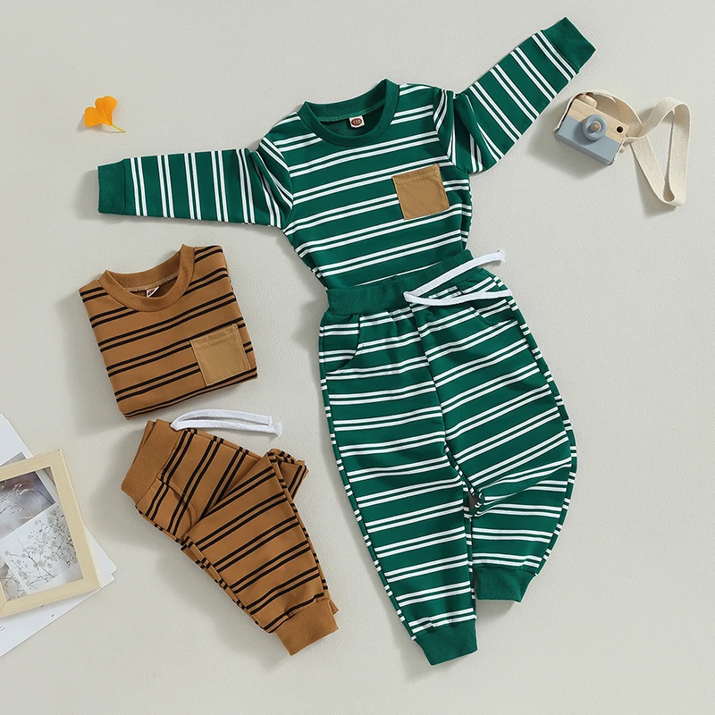 

Ribbed Stripe New Baby Boy Girls Clothes Fall Toddler Outfits Long Sleeve Soft Cotton Romper Pants 2PCS Set For Infant Outwear
