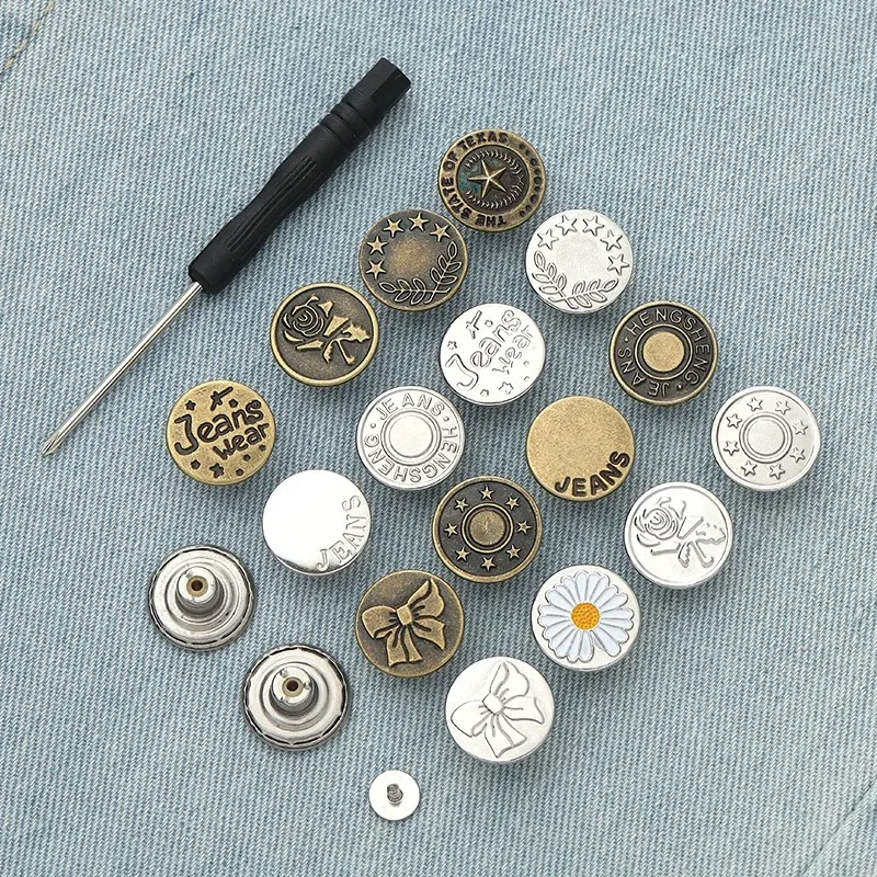 10Pcs 금속 청바지 단추 17mm 교체 바느질없는 나사 단추 수리 키트 Nailless 이동식 진 버클 의류 바지 핀