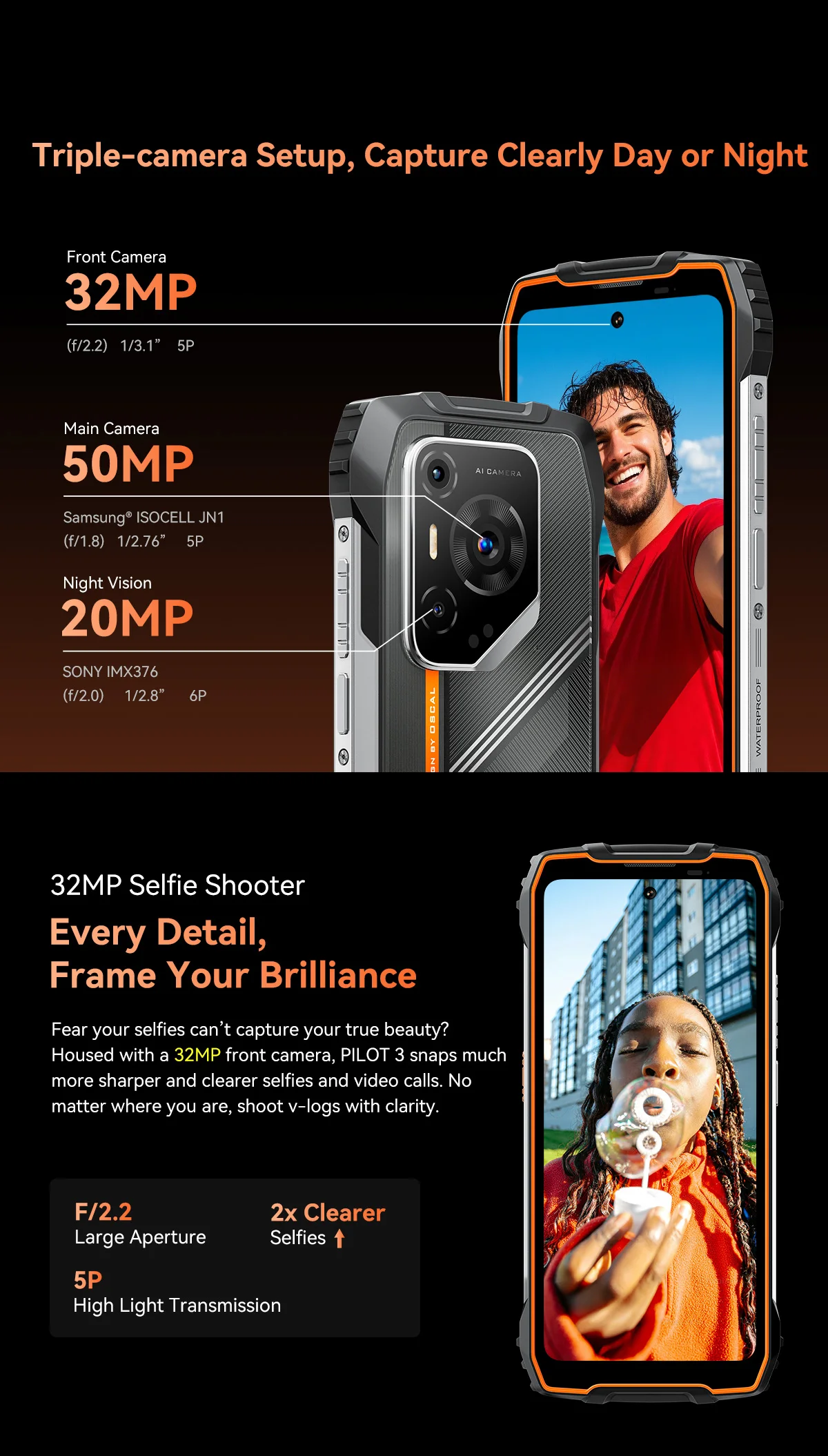 OSCAL PILOT 3 Rugged Smartphone [No EU Charger] Android 15 36GB (12+24) + 256GB 6.78"  7500mAh 120Hz 33W 50MP+32MP+20MP NFC
