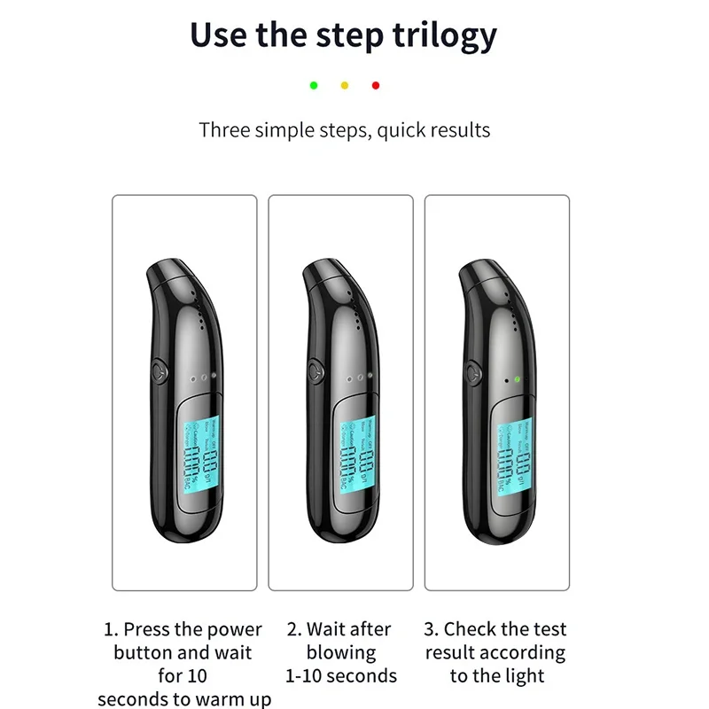 Portable LCD Non-Contact Alcohol Tester USB Rechargeable Alcohol Detector Electronic Breathalyzer with LED Digital Display