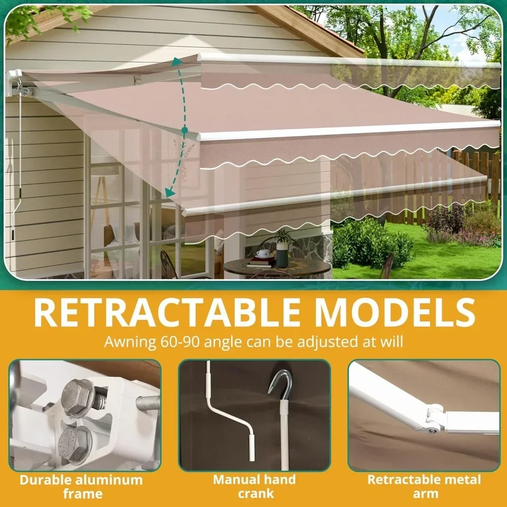 Retractable Awning 13 x 8 ft Sun Shade Shelter Cover,Outdoor Patio Awnings for Shop 3