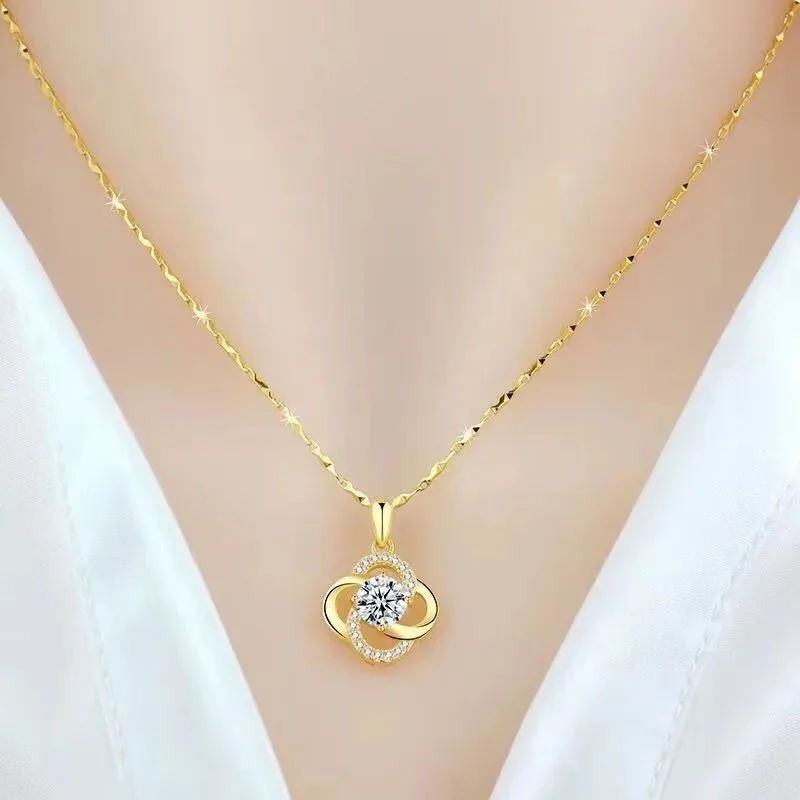 Women Light Luxury 9999 24K Real Gold Moissanite Clavicle Chain Only Love Necklace Pendant Smart Love Necklace