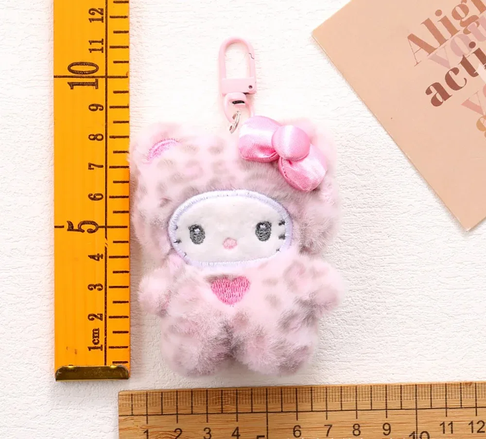 Sanrio Leopard Print Bear Series Hello Kitty Keychain Pendant Cartoon Kitty Cat Plush Doll Pendant Keychain Bag Decorations Gift