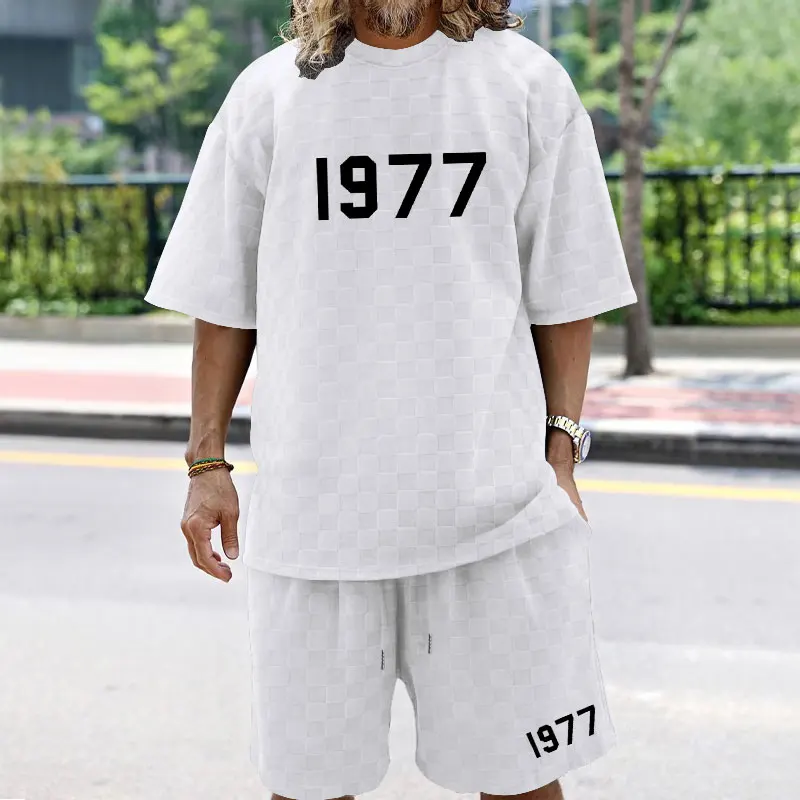 Korean Style Men's Set Fashion Summer Men's Clothing Loose Large Size Casual Sportswear Short Sleeve T-shirt + Shorts Two Sets