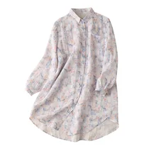 

2022 Spring Long Women’s Tops Prairie Chic Print Tunic with Long Sleeves Blusas Manga Longa Feminina Casual Tops and Blouses