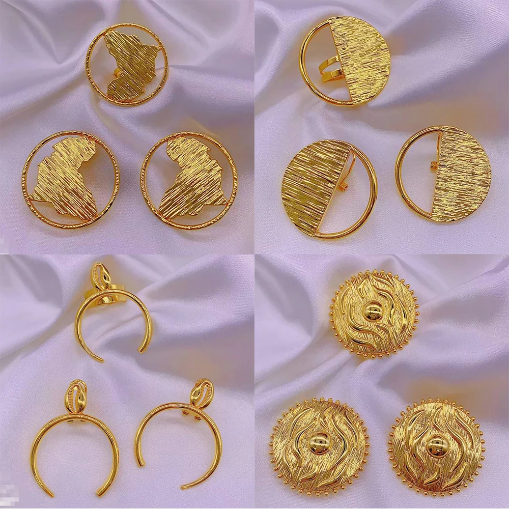 4Sets Earrings Rings Set Fashion Gold Plated Jewelry Sets for Women Ladies African Bridal Dubai Wedding 2pcs Jewelry Accessories