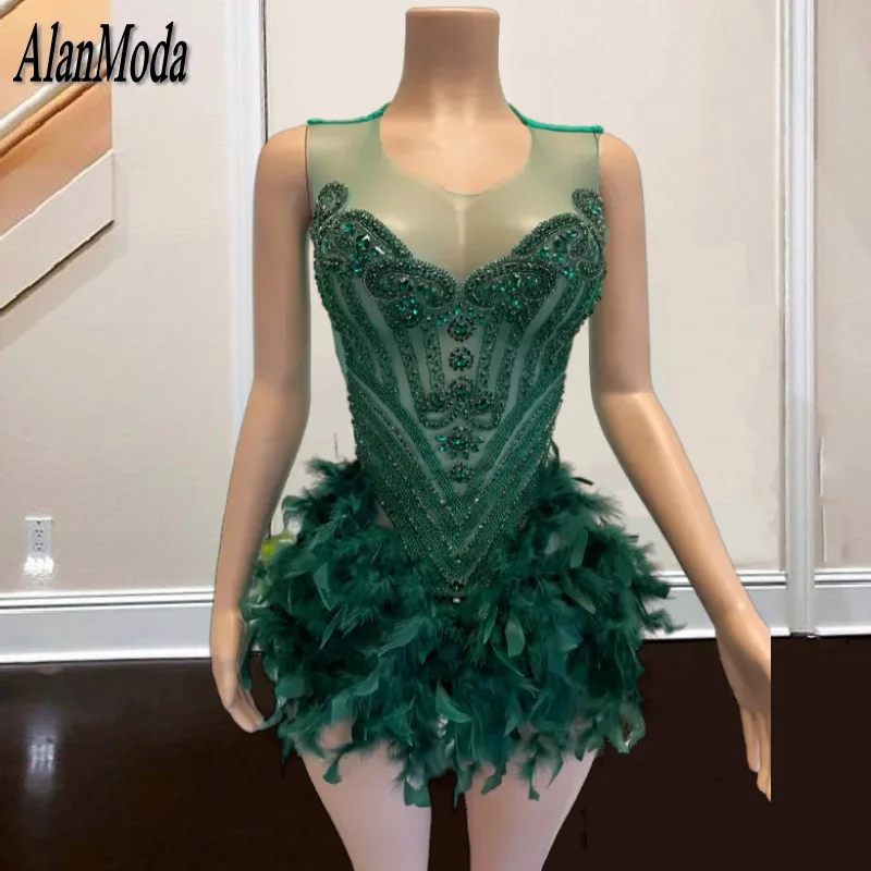 

Платья для торжественных случаев, роскошные короткие платья для выпускного вечера с искусственными перьями, Прозрачное мини-платье для женщин, платья для торжества