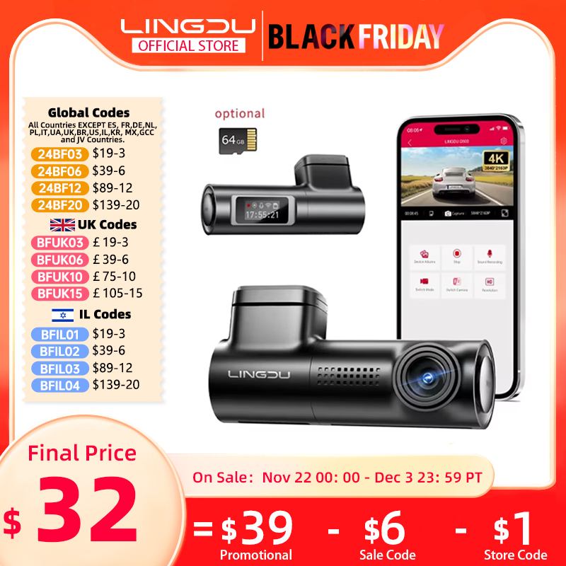 LINGDU D500 Smart Dash Cam 4K Ultra HD Front Dashcam Built-in GPS WIFI Car Camera APP Control Car DVR for BMW E46 Car Accessory