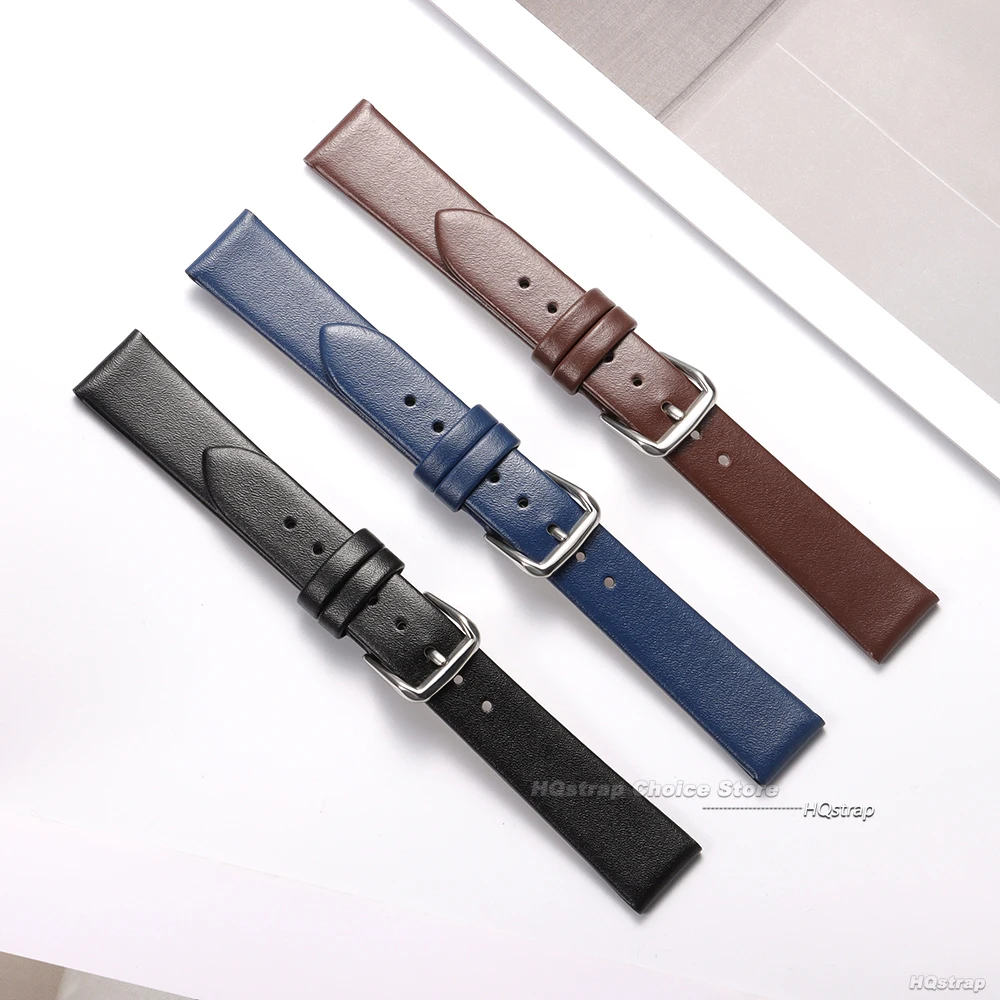Elegant Cowhide Leather Watch Band - Thin, Smooth, and Waterproof Strap