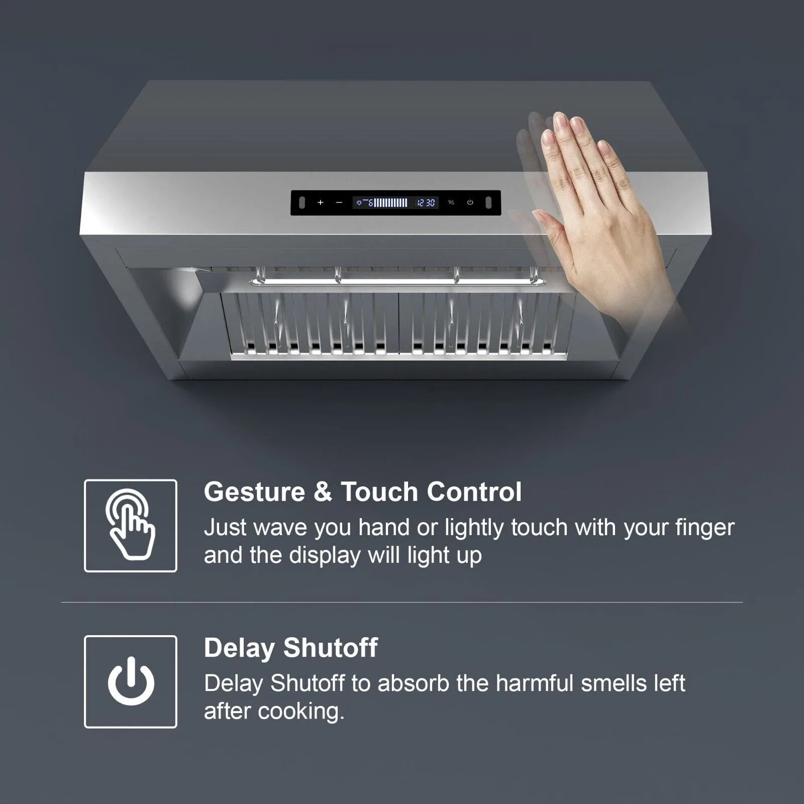 900CFM 30 inch 9-Speed Vent with Led Bulb Dishwasher Clean Filter Under Cabinet Range Hood 2