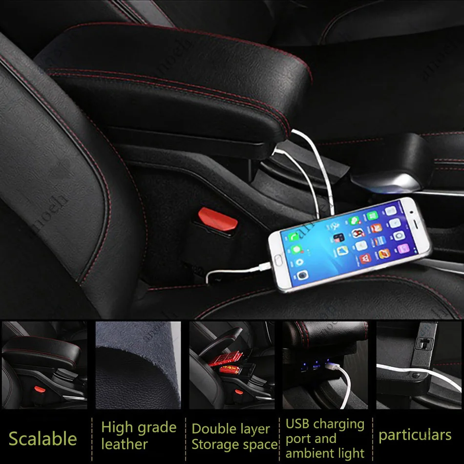 per Peugeot 2008 2012-2018, Scatola Portaoggetti Bracciolo