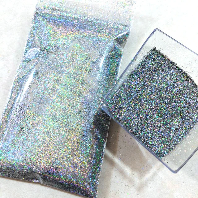 50g/Bag Holographic Mirror Nail Glitter 0.2mm 1/128 Laser Silver Nail Art Extra Fine Glitter Holo Ultra Fine Nail Glitter Powder