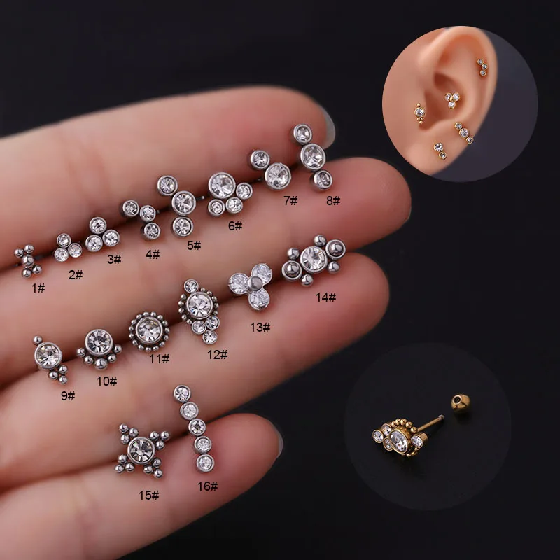 1PC 20G Surgical Steel Barbell With CZ Ear Tragus Cartilage Helix