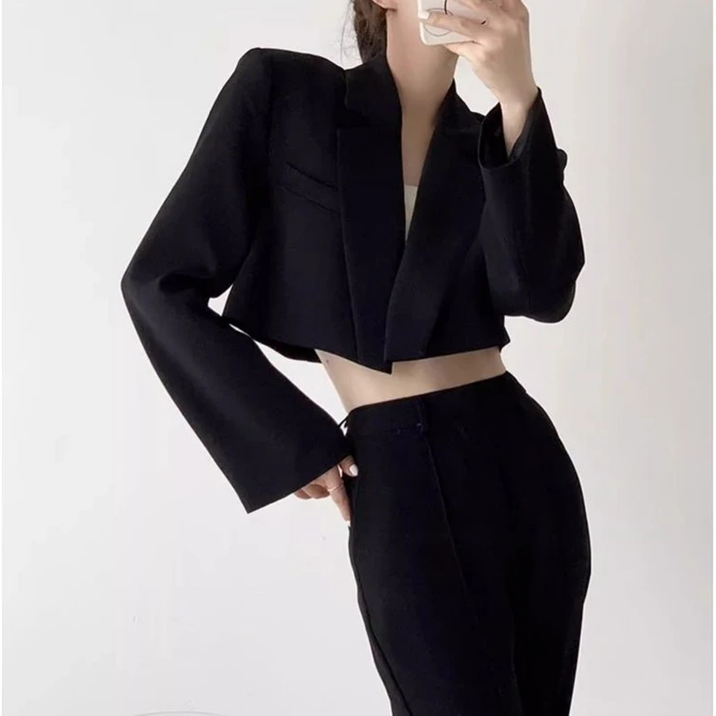 Women's Short Blazer Jacket High Waist Crop Top Spring Clothes 2024