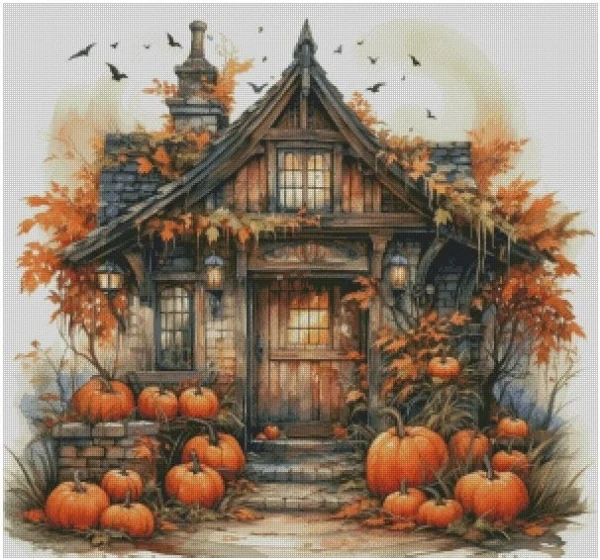 

Top Quality Beautiful Counted Cross Stitch Kit Cute Lovely pumpkin in front of Halloween House 64-61