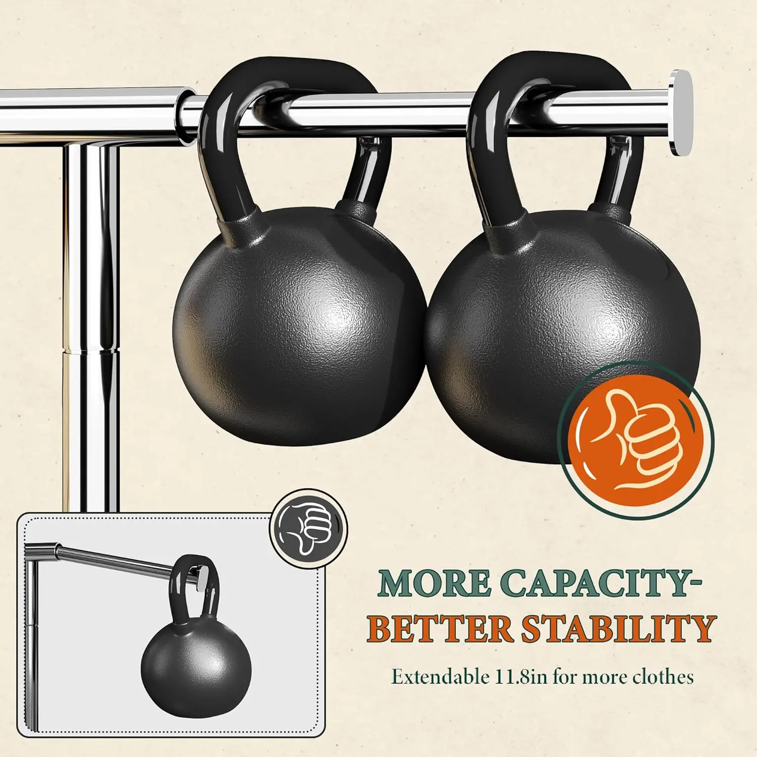 Heavy Duty Clothes Rack, Clothing Racks for Hanging Heavy Clothes 300+, Rolling Clothing Rack Load 485 LBS