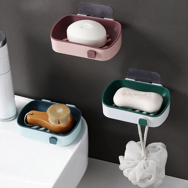 Multifunctional Double Layer Soap Dishes Sucker Wall Mounted Nonslip