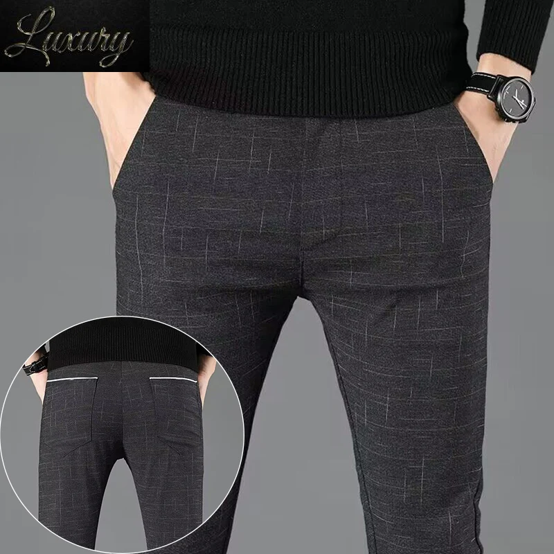 

2023 New Men's Business Pants Black Korea Fashion Casual Office Male Brand Clothing Straight Slim Trousers