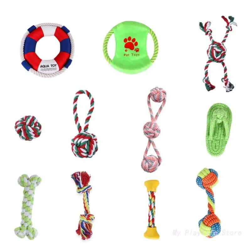

11pcs Dog Rope Toys Set Dog Grinding Teeth Almost Indestructible Dog Toy Dental Cleaning Prevents Boredom Relieves Stress